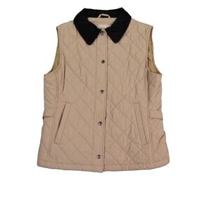 VTG LL Bean Quilted Vest‎ Womens Medium PM Beige Corduroy Collar Insulated Barn